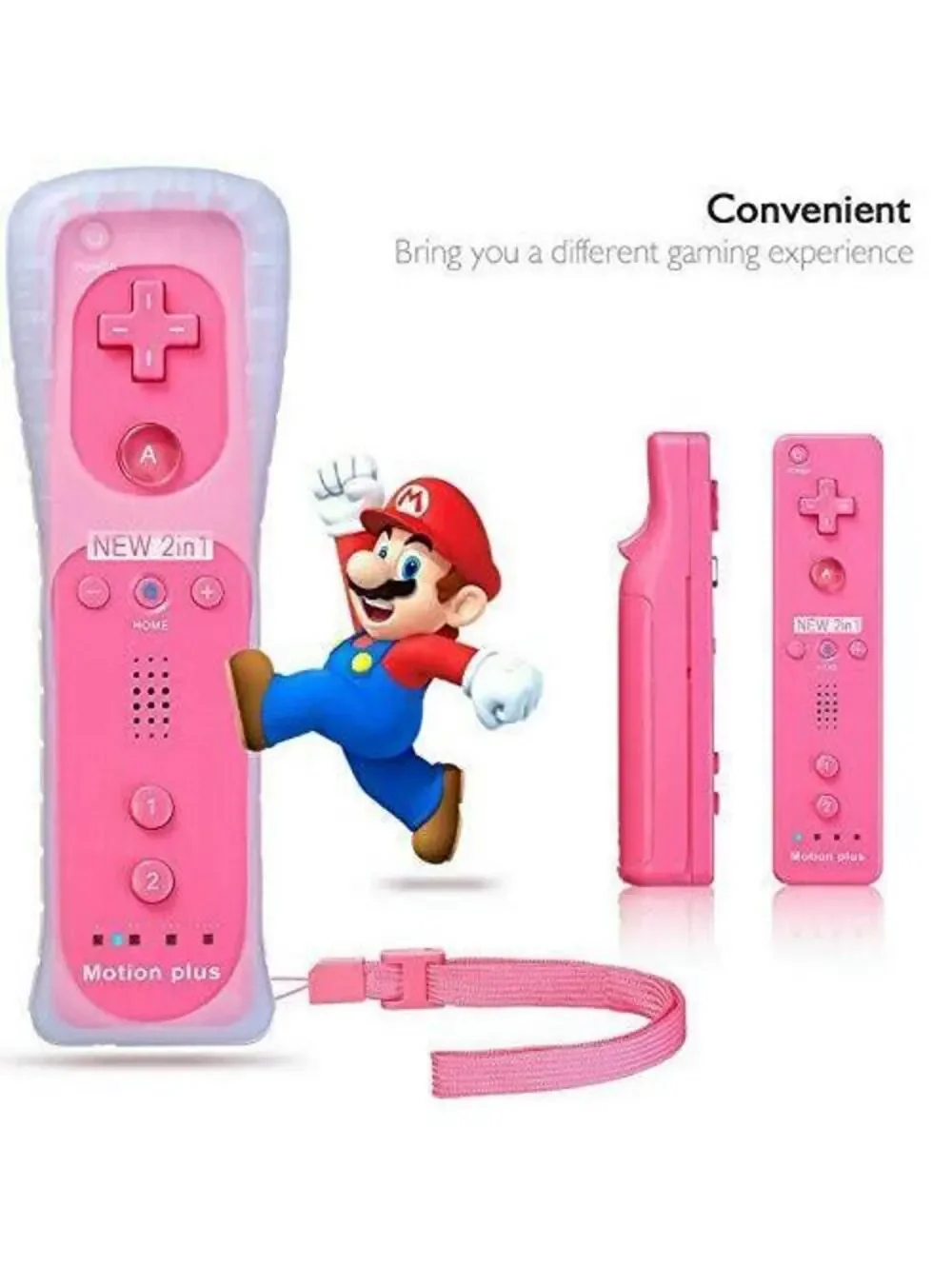 2-in-1 Motion Plus Wireless Remote for Wii / Wii U, Pink, Bluetooth, Gaming